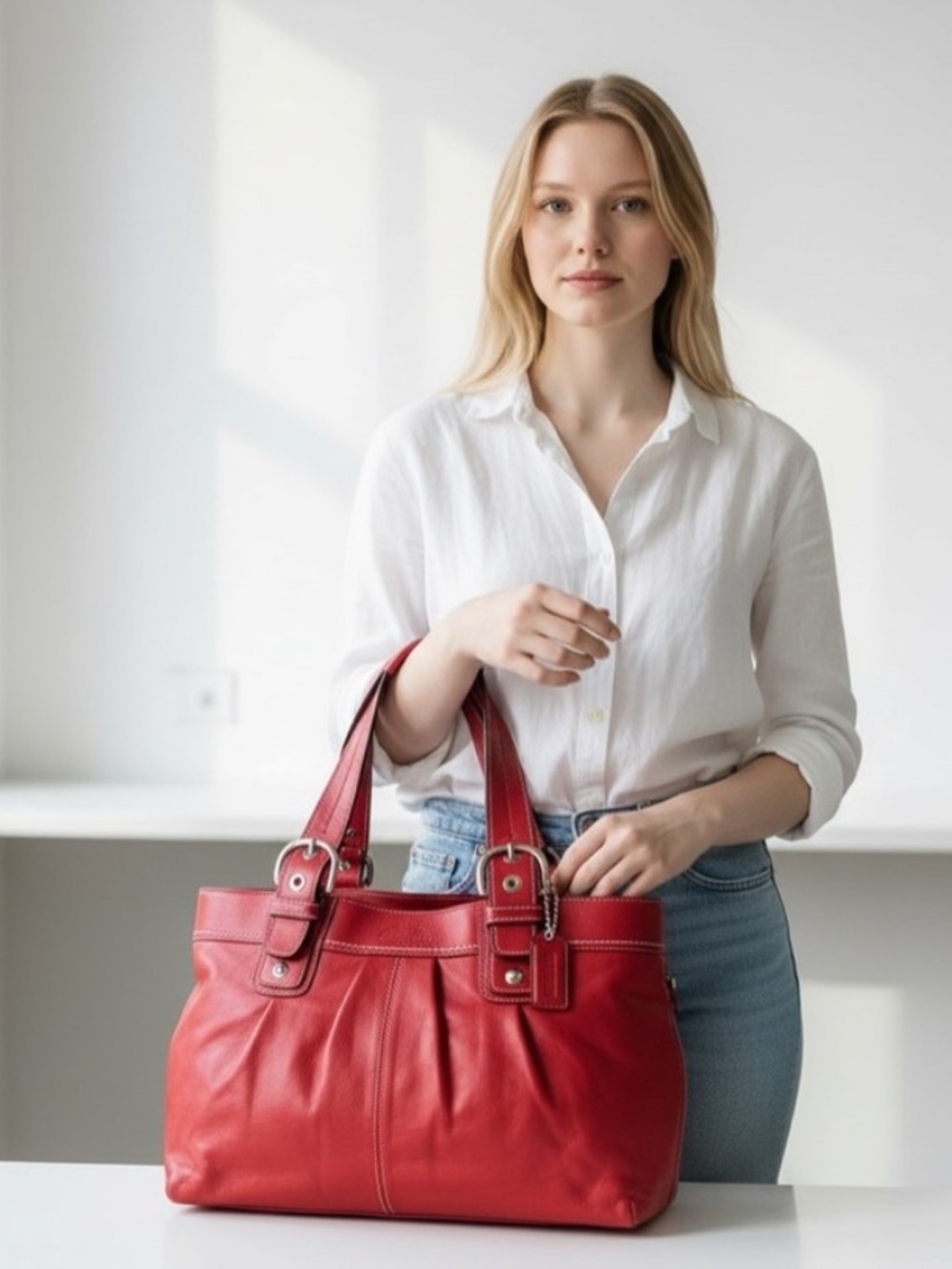 Coach Red Leather Satchel Tote